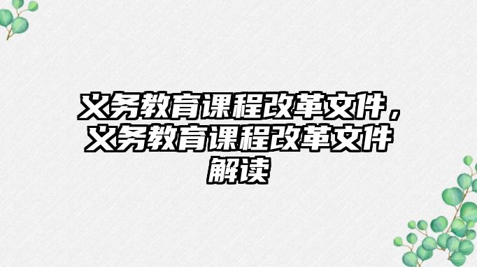 義務教育課程改革文件，義務教育課程改革文件解讀