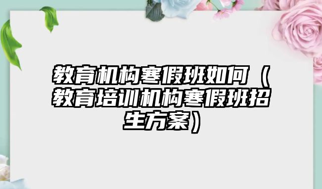 教育機構寒假班如何（教育培訓機構寒假班招生方案）